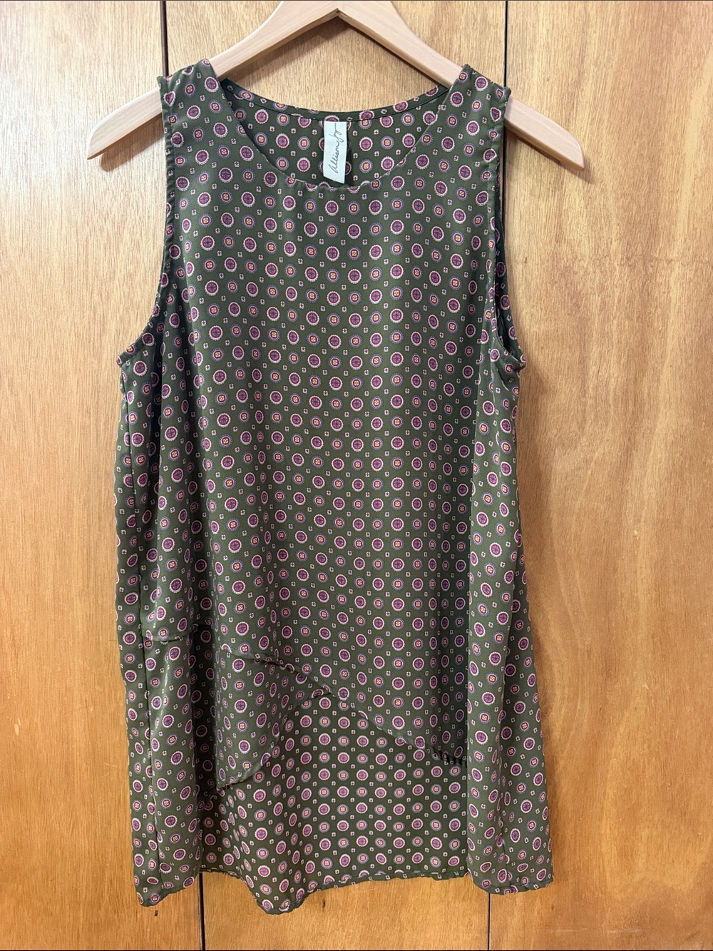Allison Joy Olive Green Sleeveless Printed Chiffon Tank